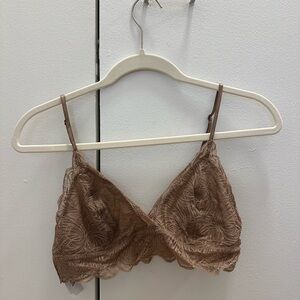 Aritzia Brown Lace Bralette - Delicate Floral Design